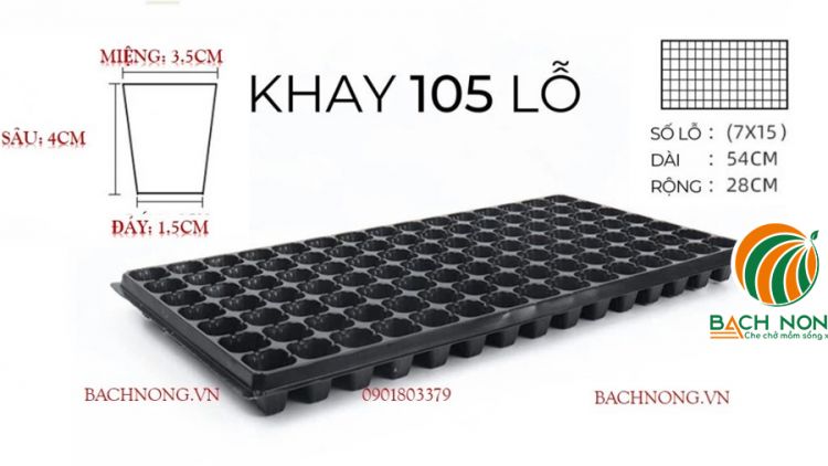 Khay ươm nhựa 105 lỗ (3.5 x 3.5 x 4 cm), màu đen