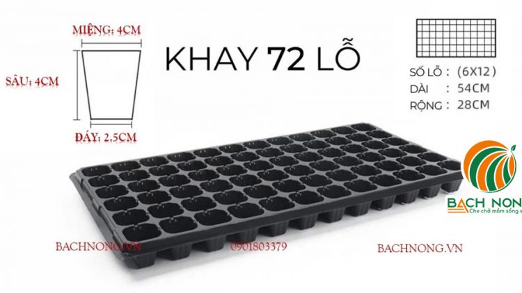 Khay ươm nhựa 72 lỗ (4 x 4 x 4 cm), màu đen
