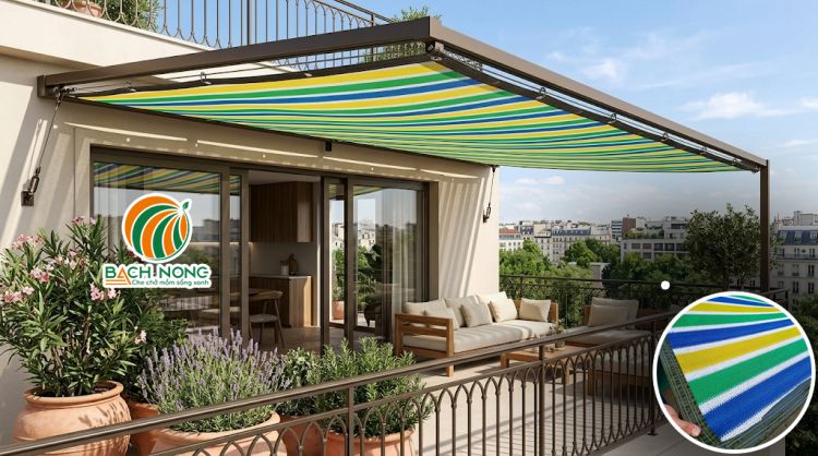 Lưới che nắng ban công Bách Nông - Giải pháp giải nhiệt hiện đại Lưới che nắng ban công chung cư loại đa sắc giúp chống nóng và tăng thẩm mỹ cho không gian sống