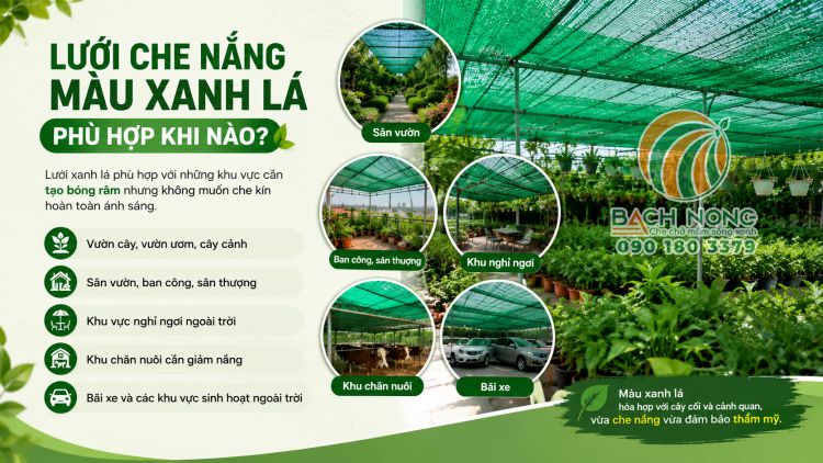 Lưới che nắng màu xanh lá cho nhiều không gian ngoài trời
