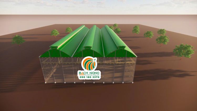 Bảng vẽ 3D mẫu nhà màng công nghệ cao 2 mái hở