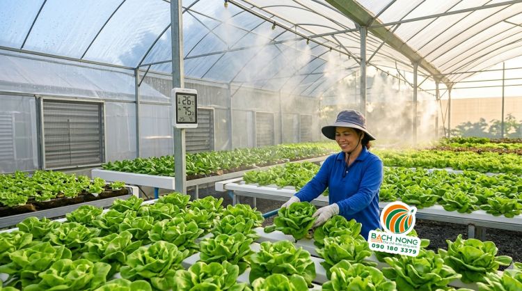 Hệ thống nhà màng PE trồng rau sạch công nghệ cao, kiểm soát nhiệt độ và tưới sương tự động