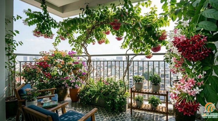 Cây trang leo tạo tán rộng che nắng hiệu quả cho ban công