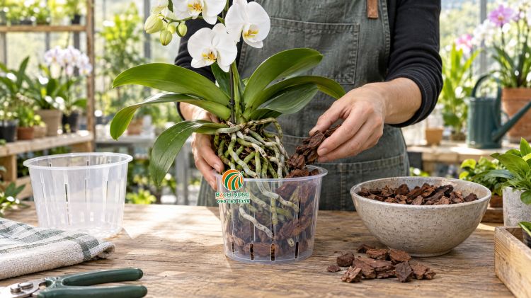 Thay chậu cho lan Hồ Điệp Thay chậu và giá thể mới cho lan Hồ Điệp